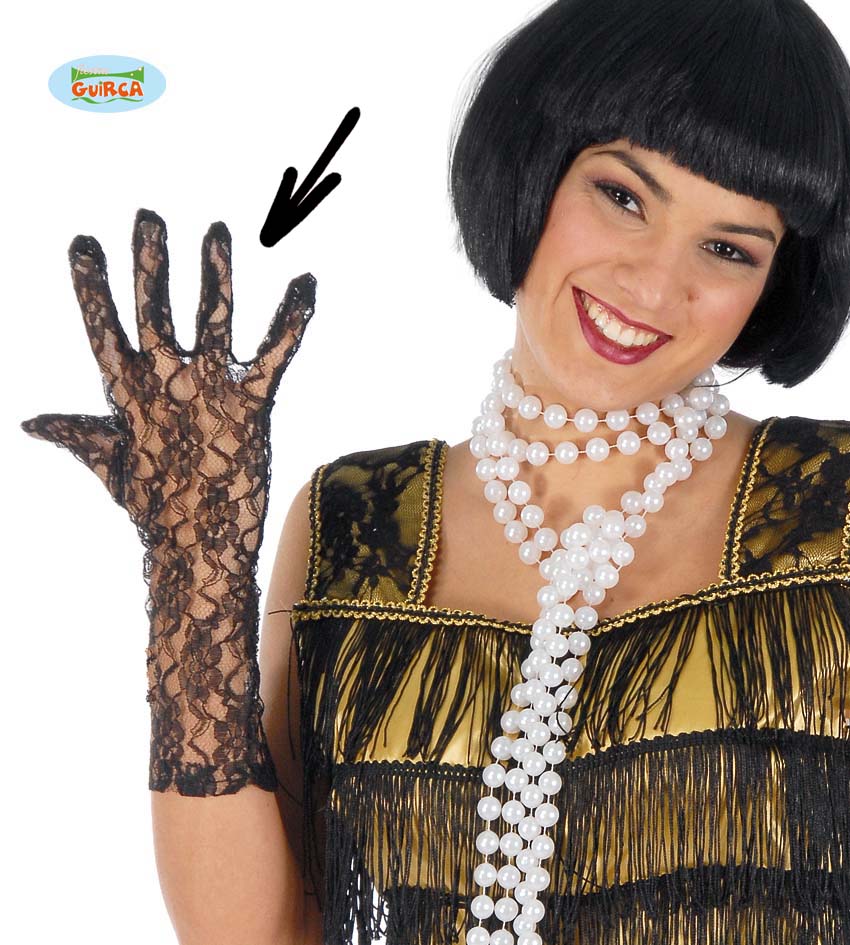 PAR DE GUANTES CALADOS NEGROS 36 CMS.