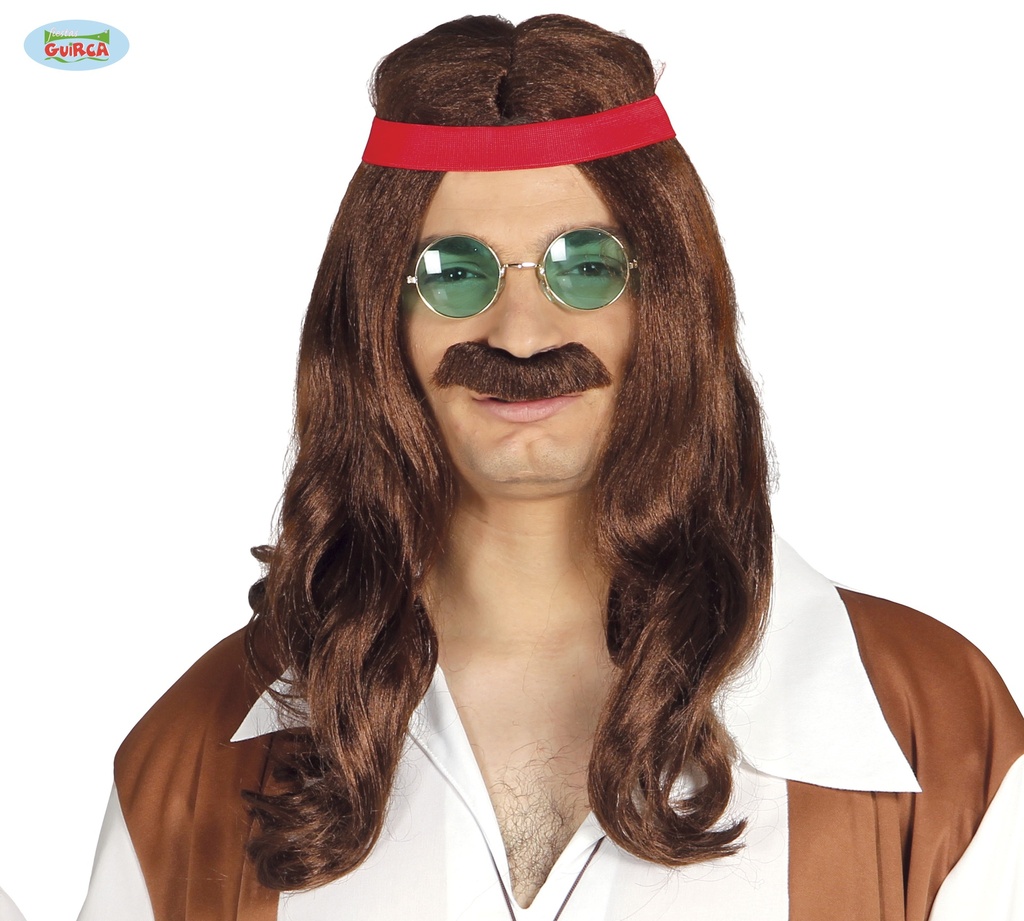 PELUCA HIPPIE CON BIGOTE (ENVASE CAJA)