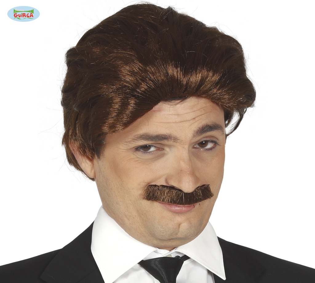 PELUCA HOMBRE CASTAÑA CON BIGOTE