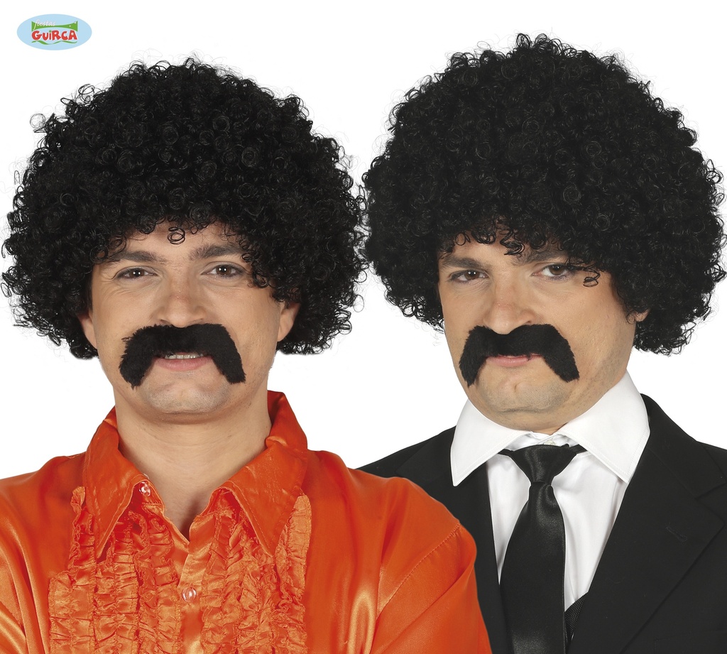 PELUCA RIZOS NEGRA CON BIGOTE