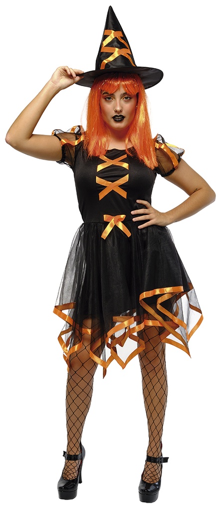 DISFRAZ BRUJA CUCA NEON NARANJA AD 