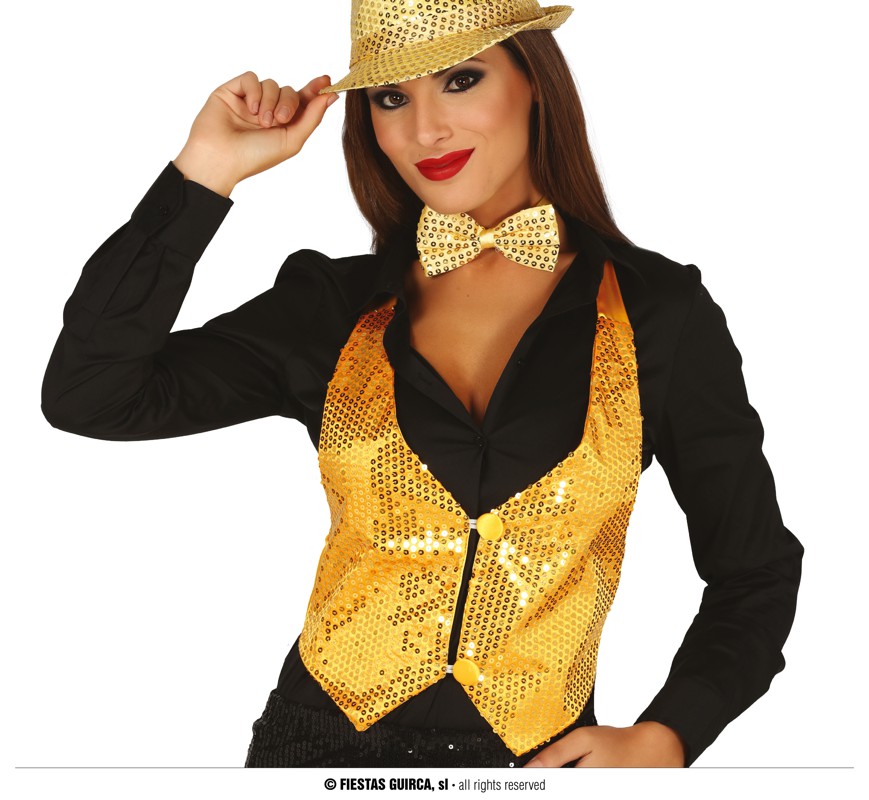 CHALECO ORO LENTEJUELAS