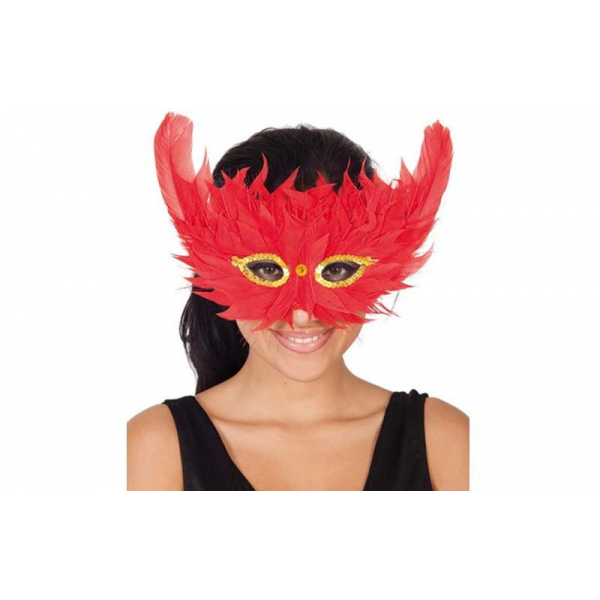 Antifaz plumas rojo