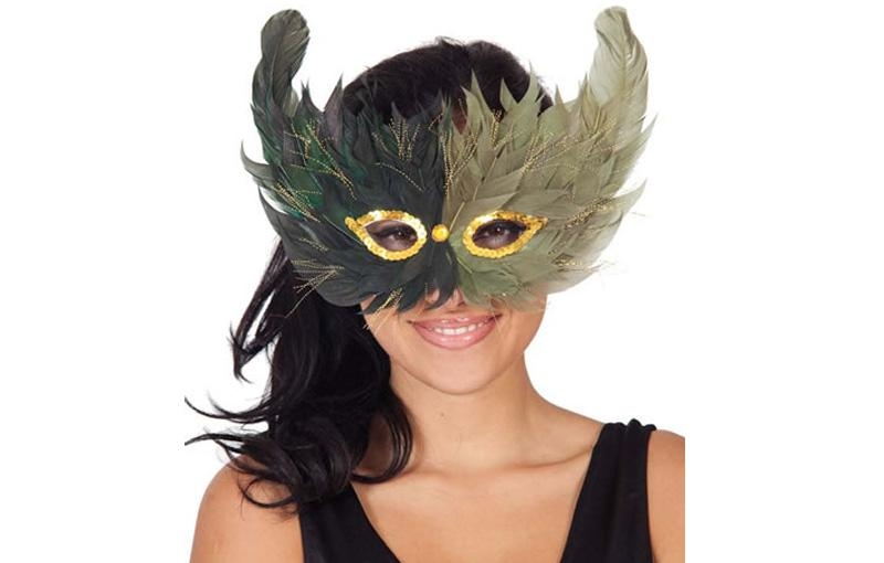 Antifaz plumas verde