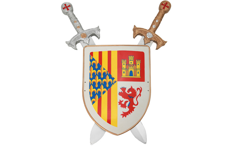 Escudo medieval con 2 espadas 56x23 cm.(