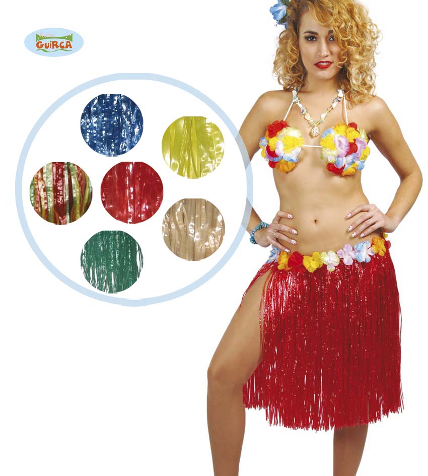 FALDA HAWAIANA FLORES   55 CMS.(6 COLORE