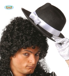 [13506] SOMBRERO GANSTER NEGRO CINTA BLANCA