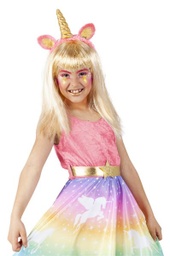 [S5419] DIADEMA UNICORNIO DORADO CON PELO PINKY